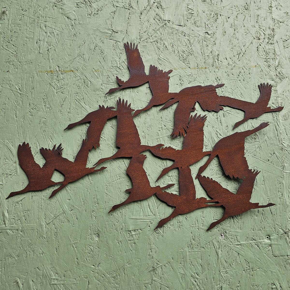 Kranich, Wandbild aus Rosteisen, Breite 85 cm 