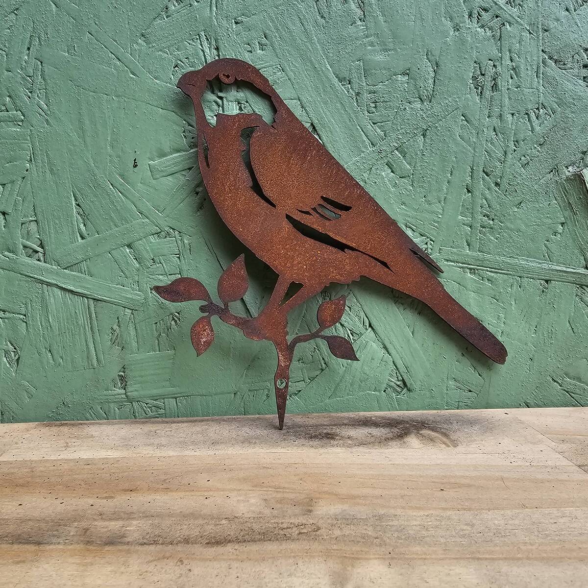 Petit oiseau en fer rouillé, à piquer, 14 cm 