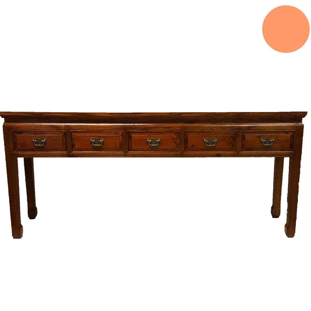 Table typiquement chinoise, avec 5 tiroirs, en brun antique 