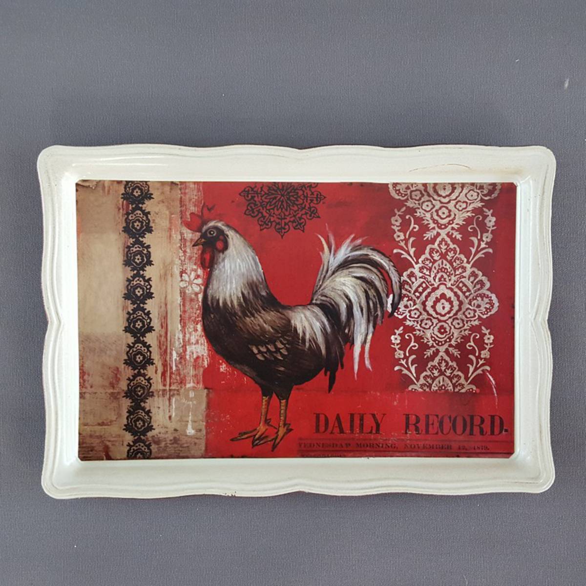 Mini Tablett mit Hahnmotiv, Länge 24cm