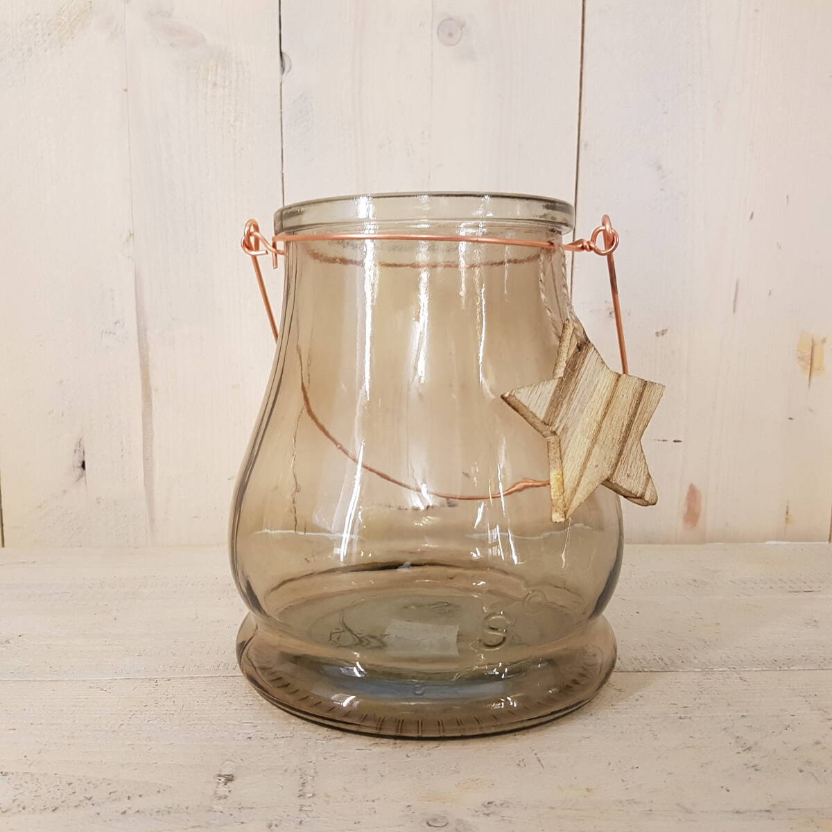 Photophore en verre fumé, avec étoile  