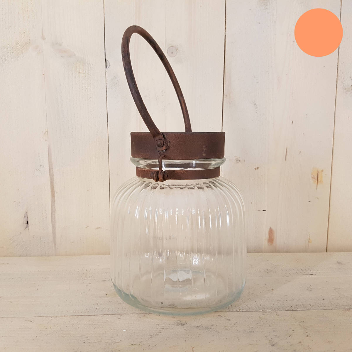 Photophore en verre avec anse métallique  