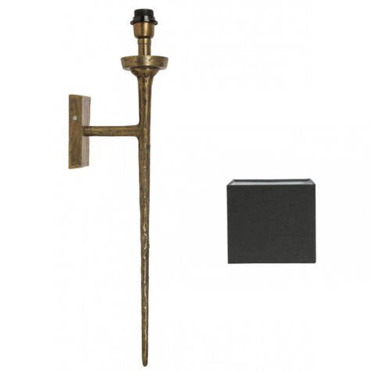 Superbe lampe murale, style moyen âge, en métal colori bronze, avec abat-jour 