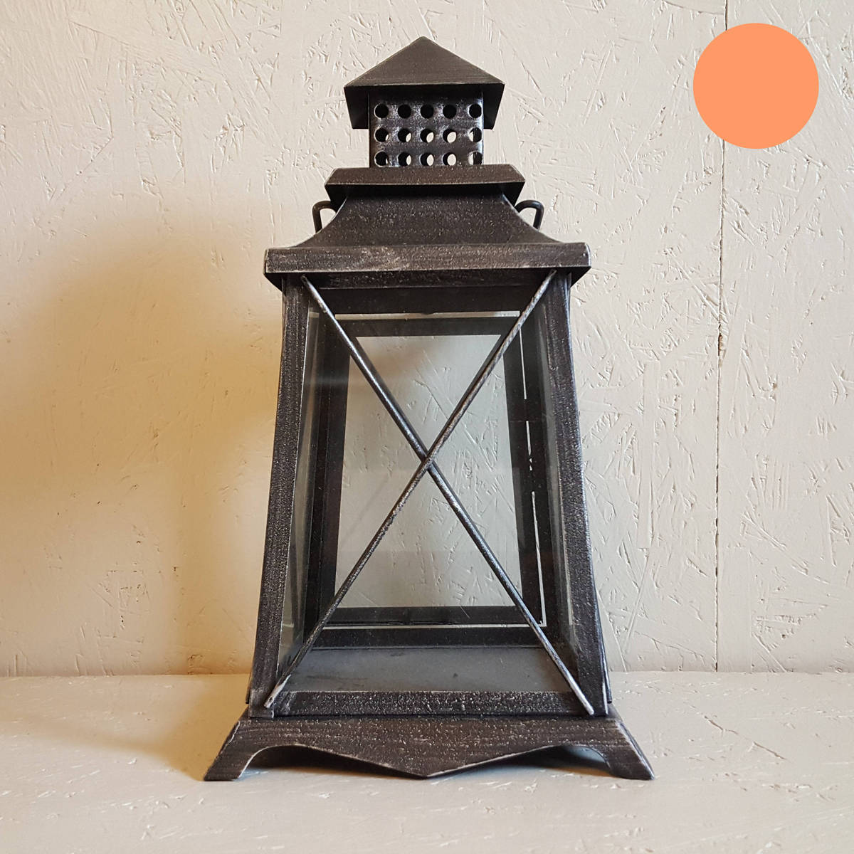 Lanterne en métal brossé, hauteur 38cm