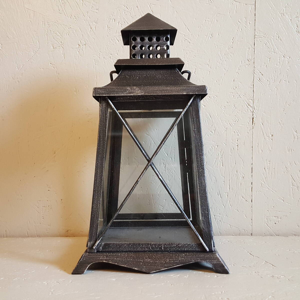 Lanterne en métal brossé, hauteur 38cm