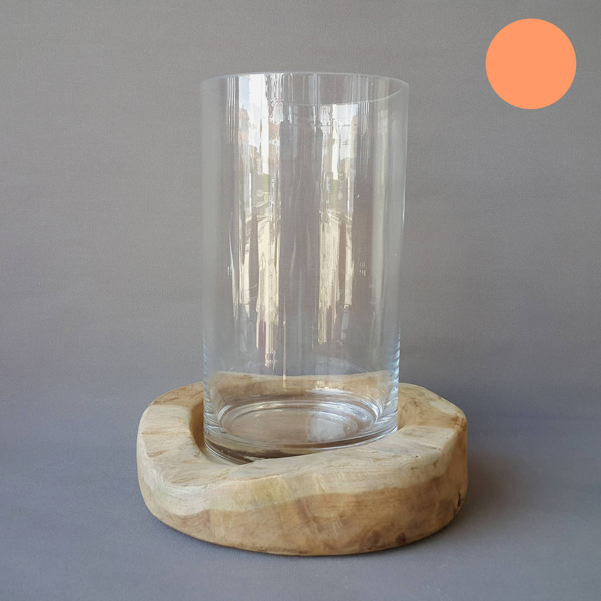 Superbe photophore en bois de teck, avec verre  