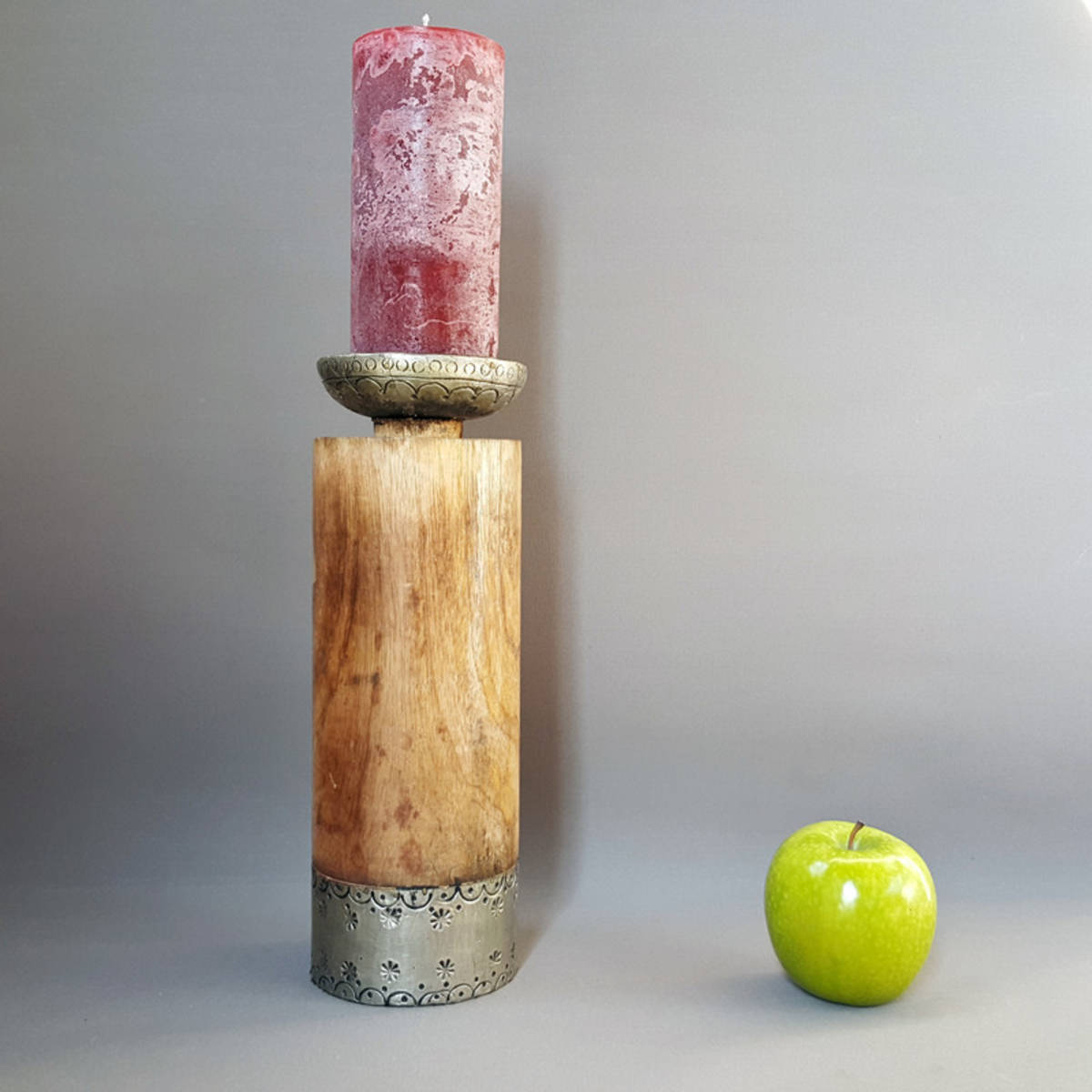 Bougeoire en bois/métal, hauteur 30cm