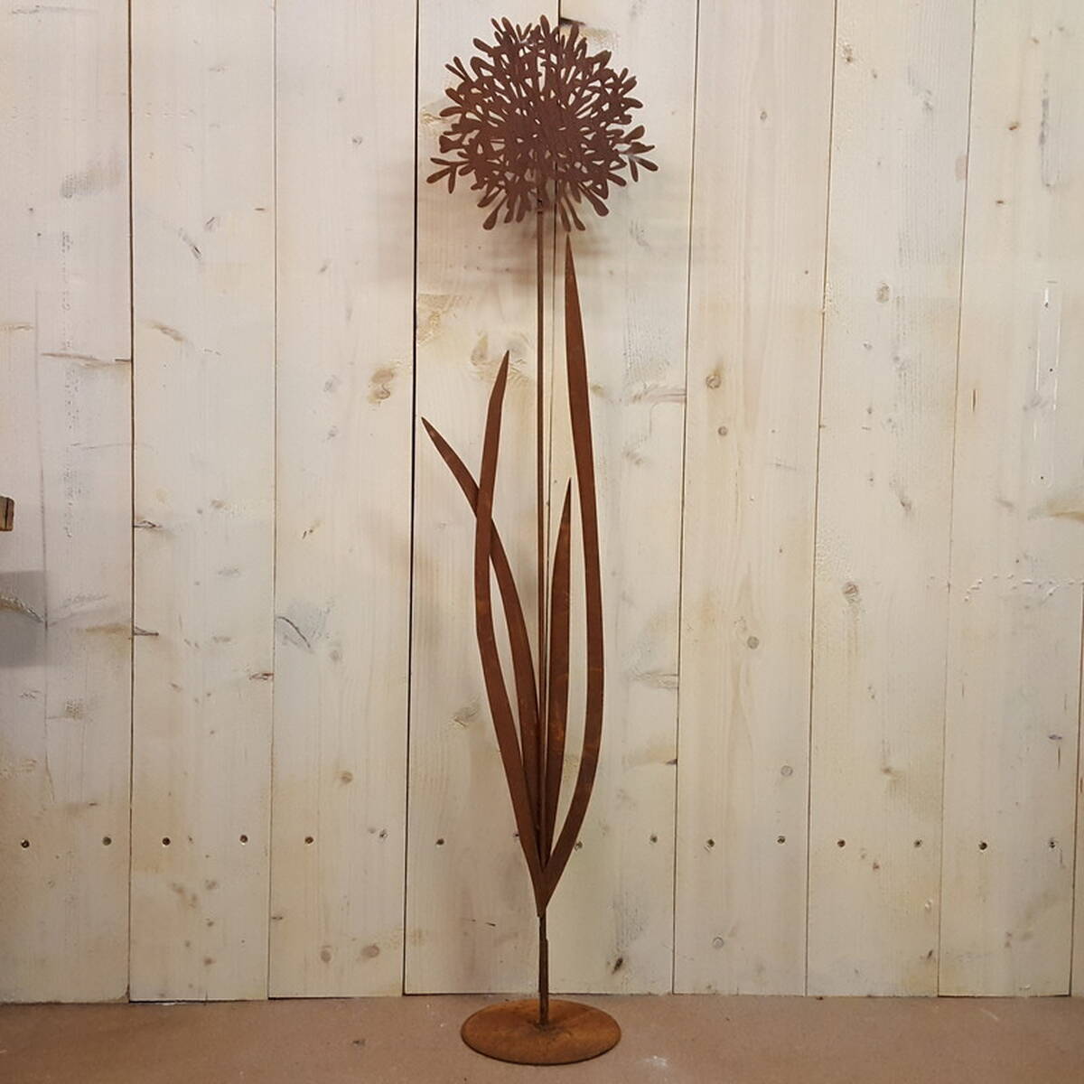 Blume aus Rosteisen mit 4 Blättern, Höhe 120cm, Ø30cm
