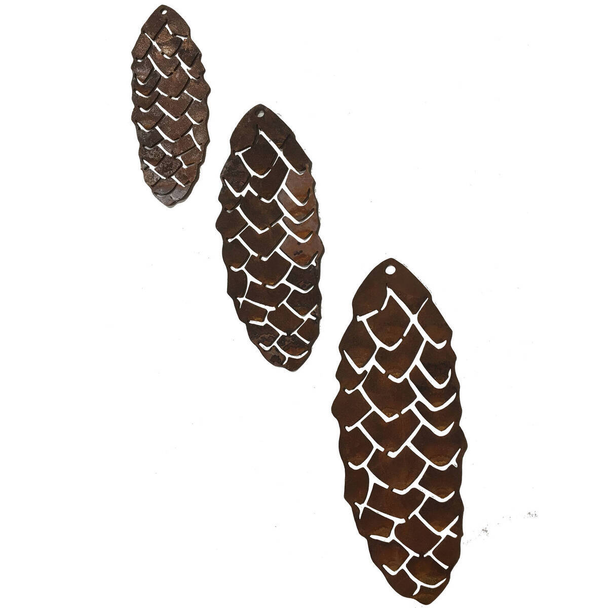 Tannenzapfenkette aus Rostmetall, 3-teilig, ungefädelt