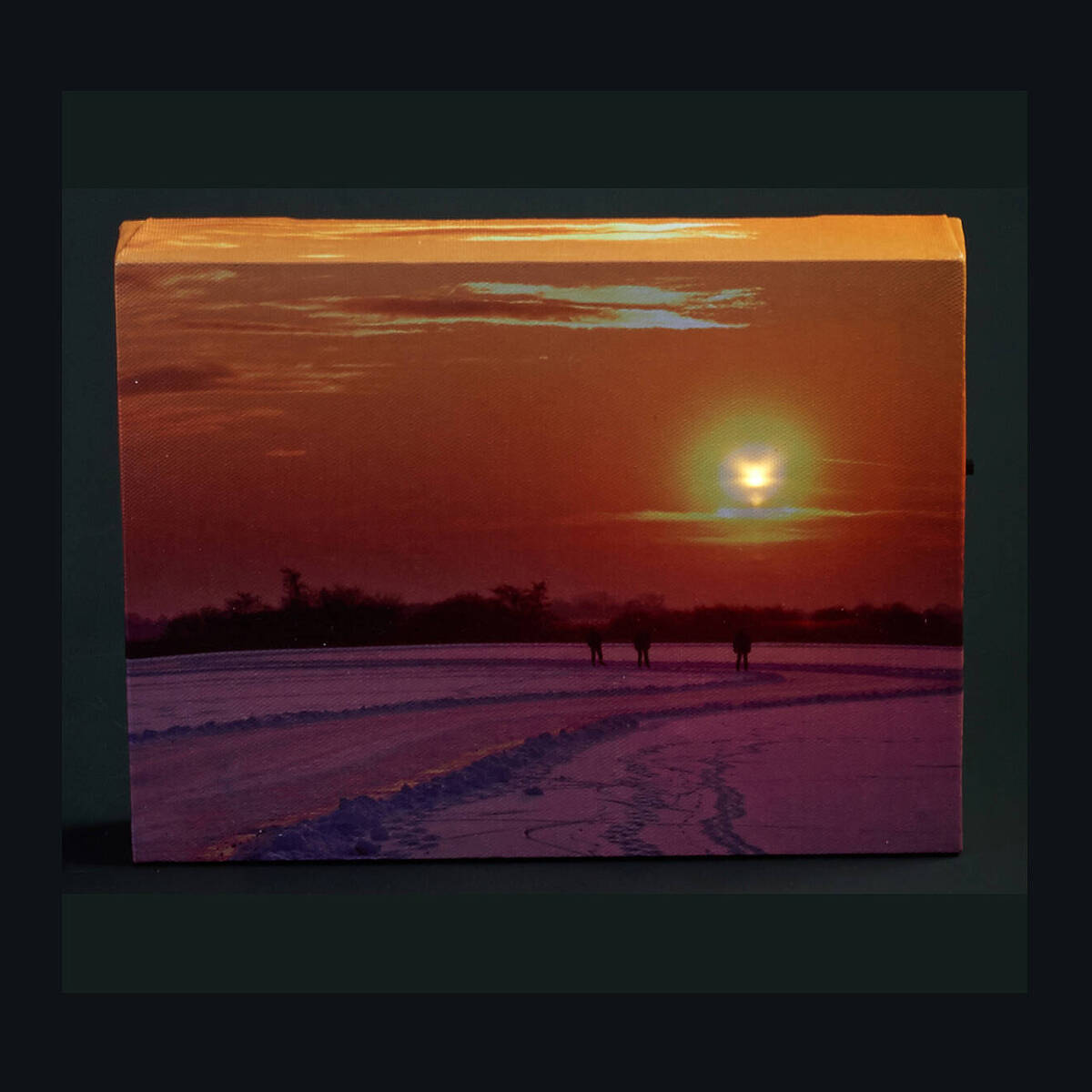 LED Tableau paysage d'hiver avec soleil couchant 