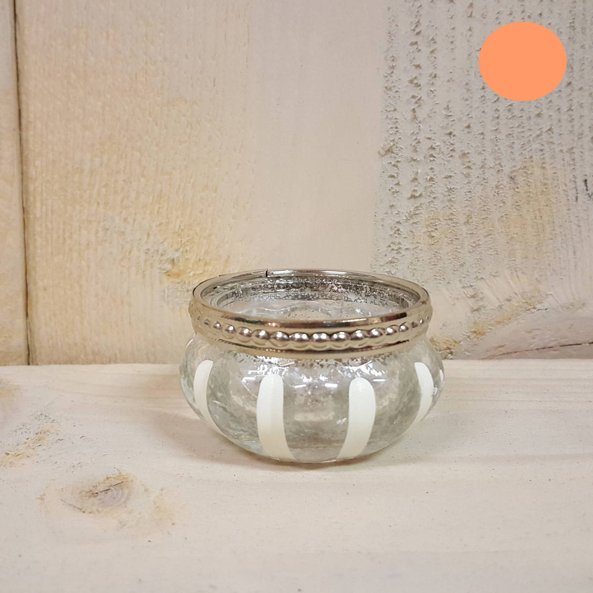 Teelichtglas, weiss-silber