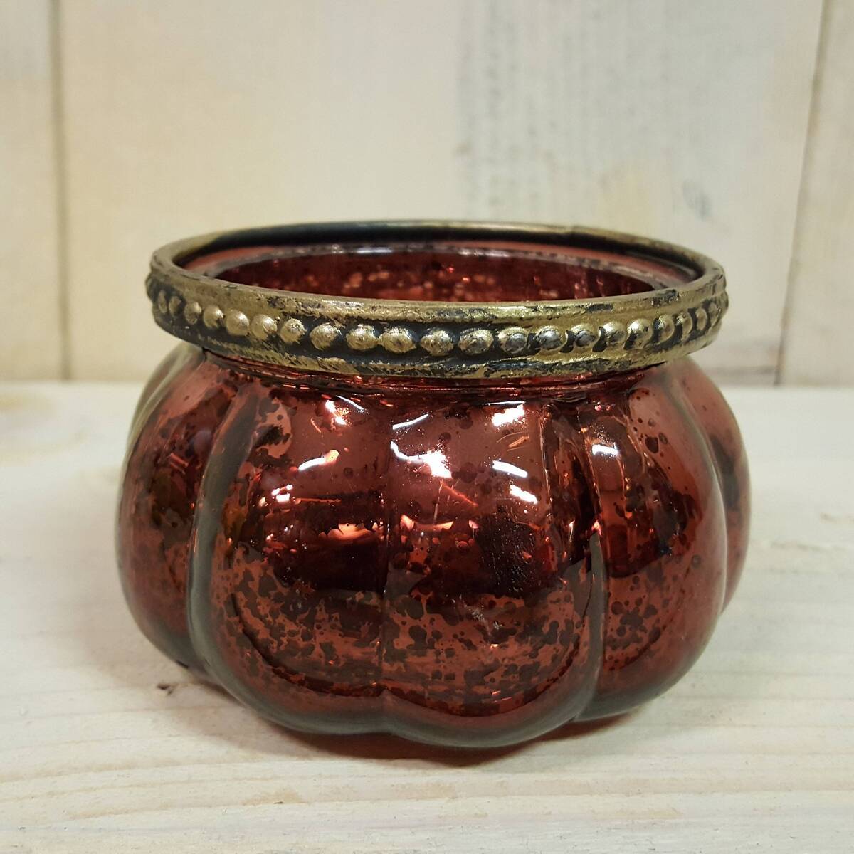 Teelichtglas, braun-gold, Höhe 5.5cm