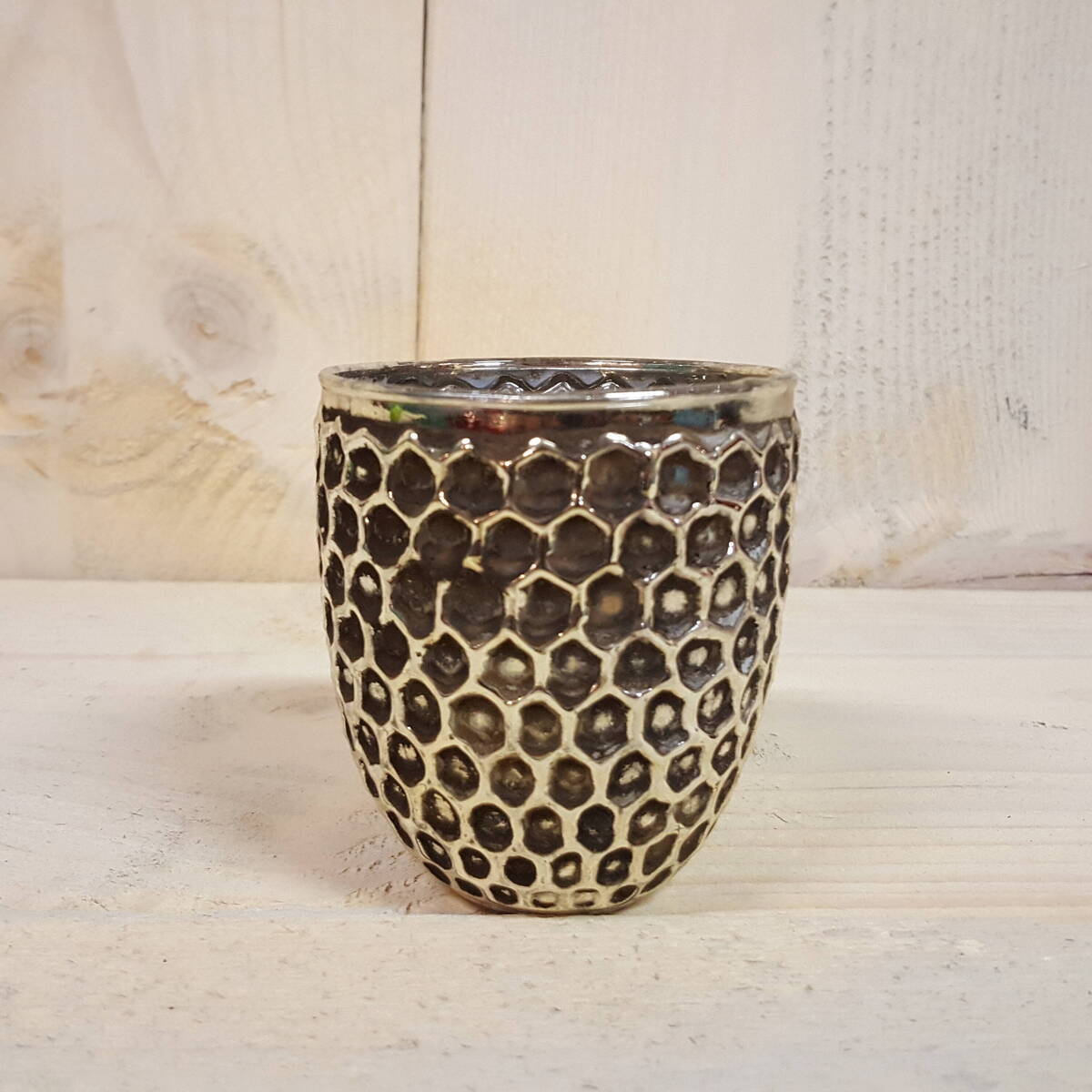 Windlicht aus Glas, silber-schwarz