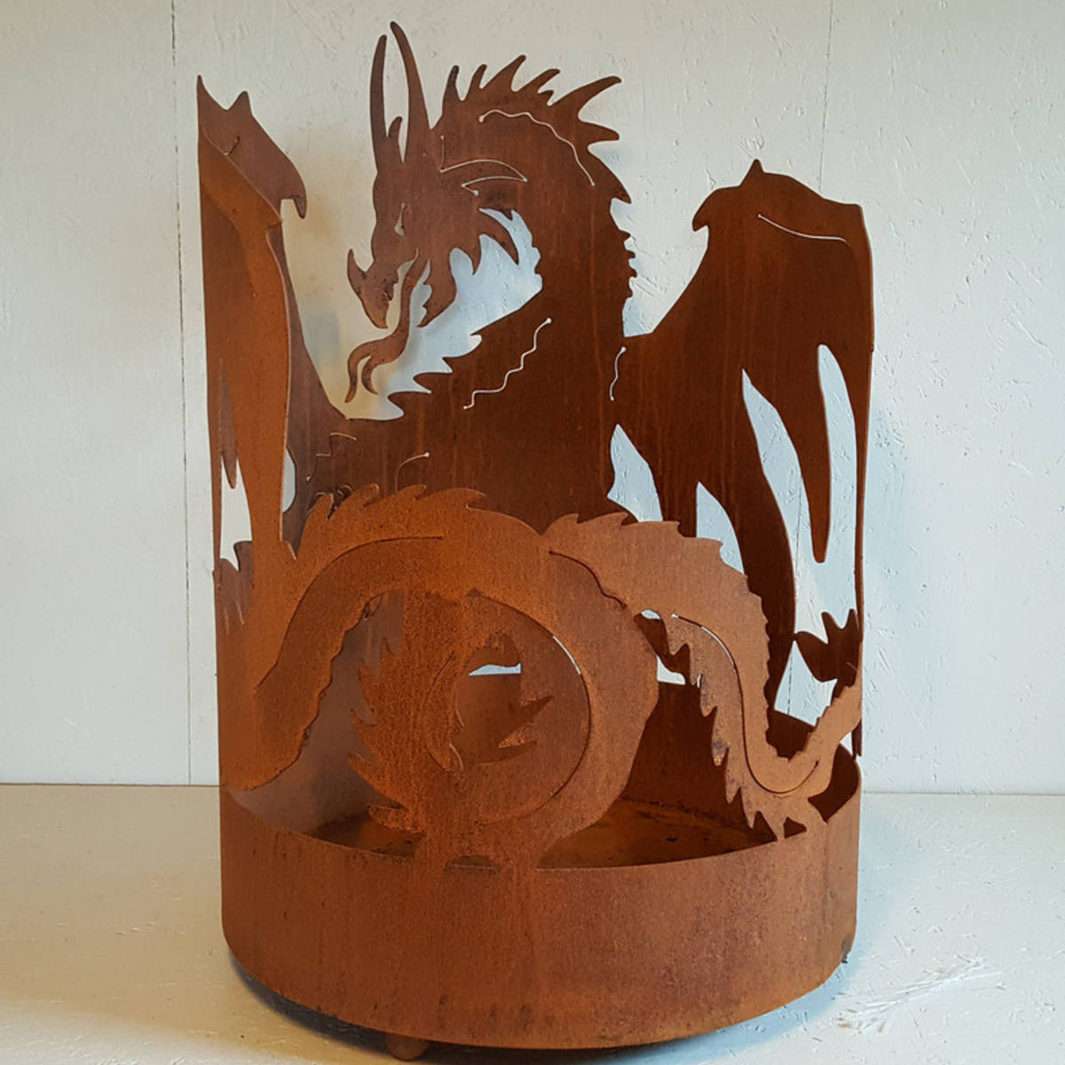 Feuerschale Drachen aus Rostmetall, H 75cm
