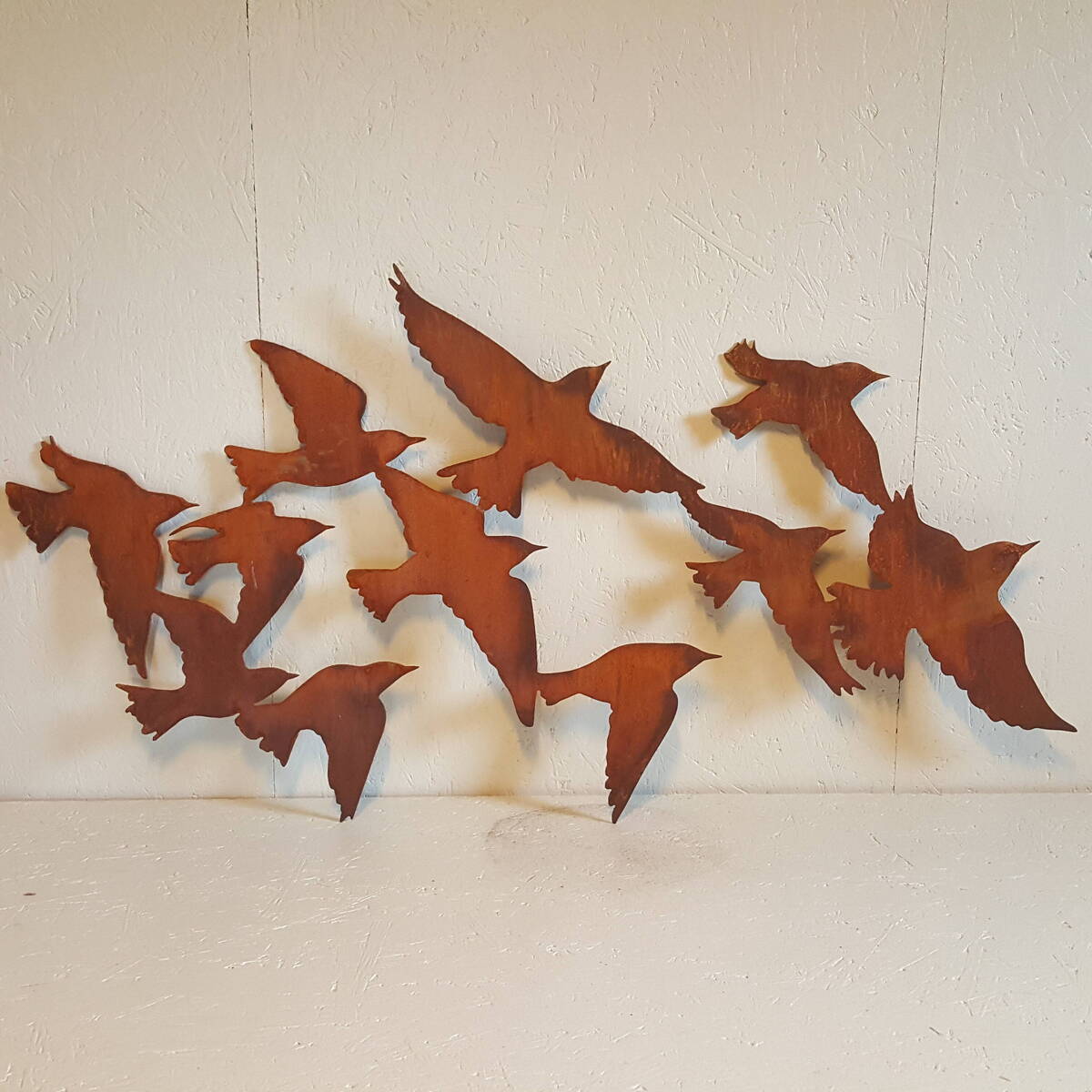 Vogelschwarm aus Rosteisen, Länge 100cm