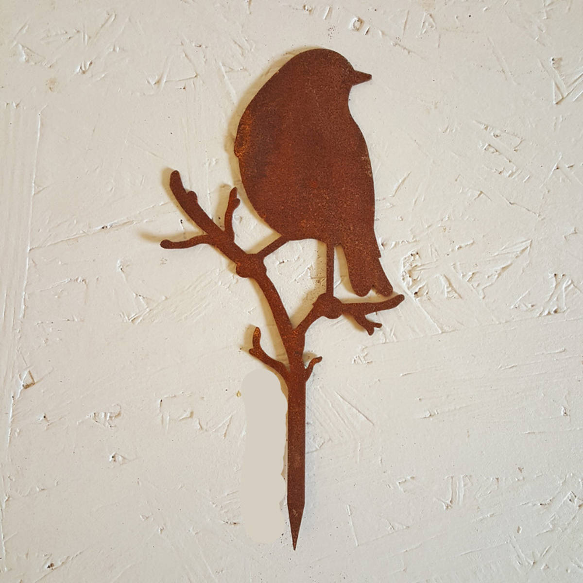 Vogel aus Rosteisen auf Ast, zum Stecken, H 15cm