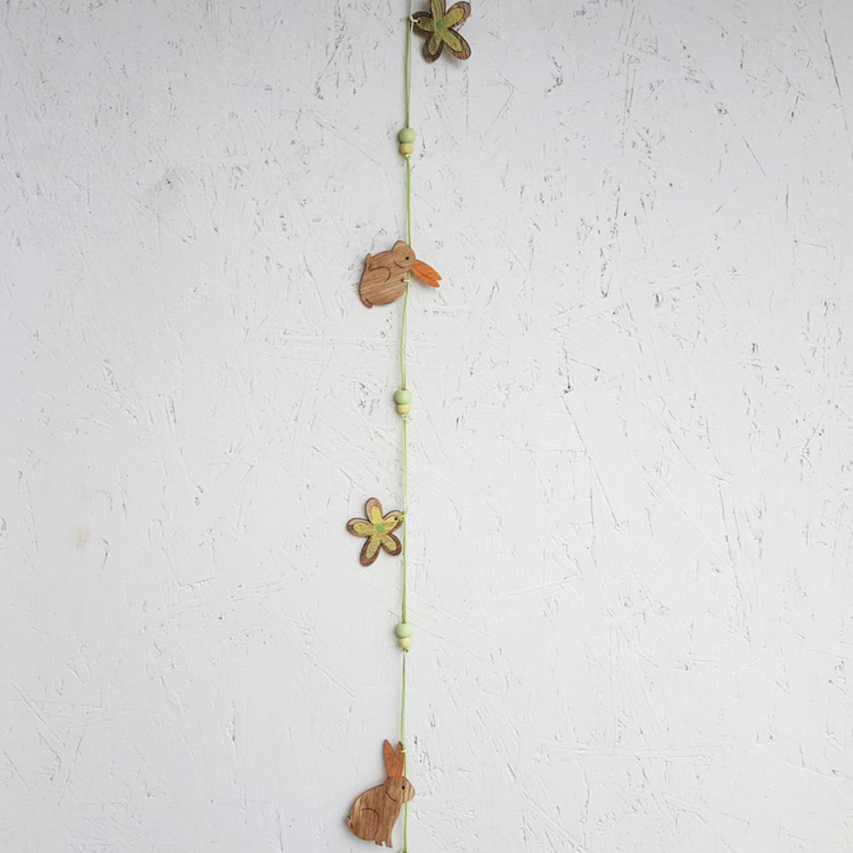 Girlande aus Holz, Hasen+Blumen, 180cm