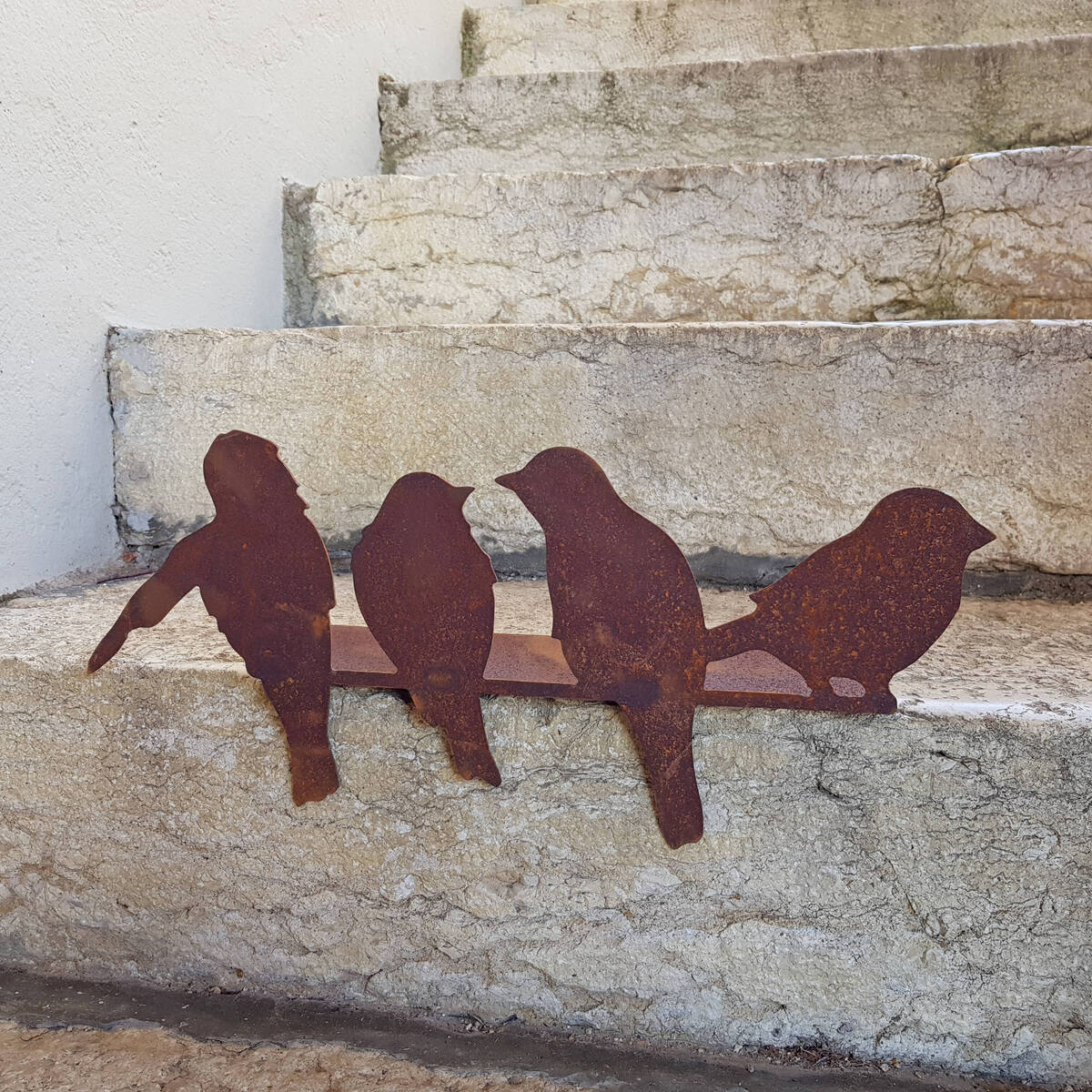 Vogelgruppe aus Rostmetall, Breite 39cm