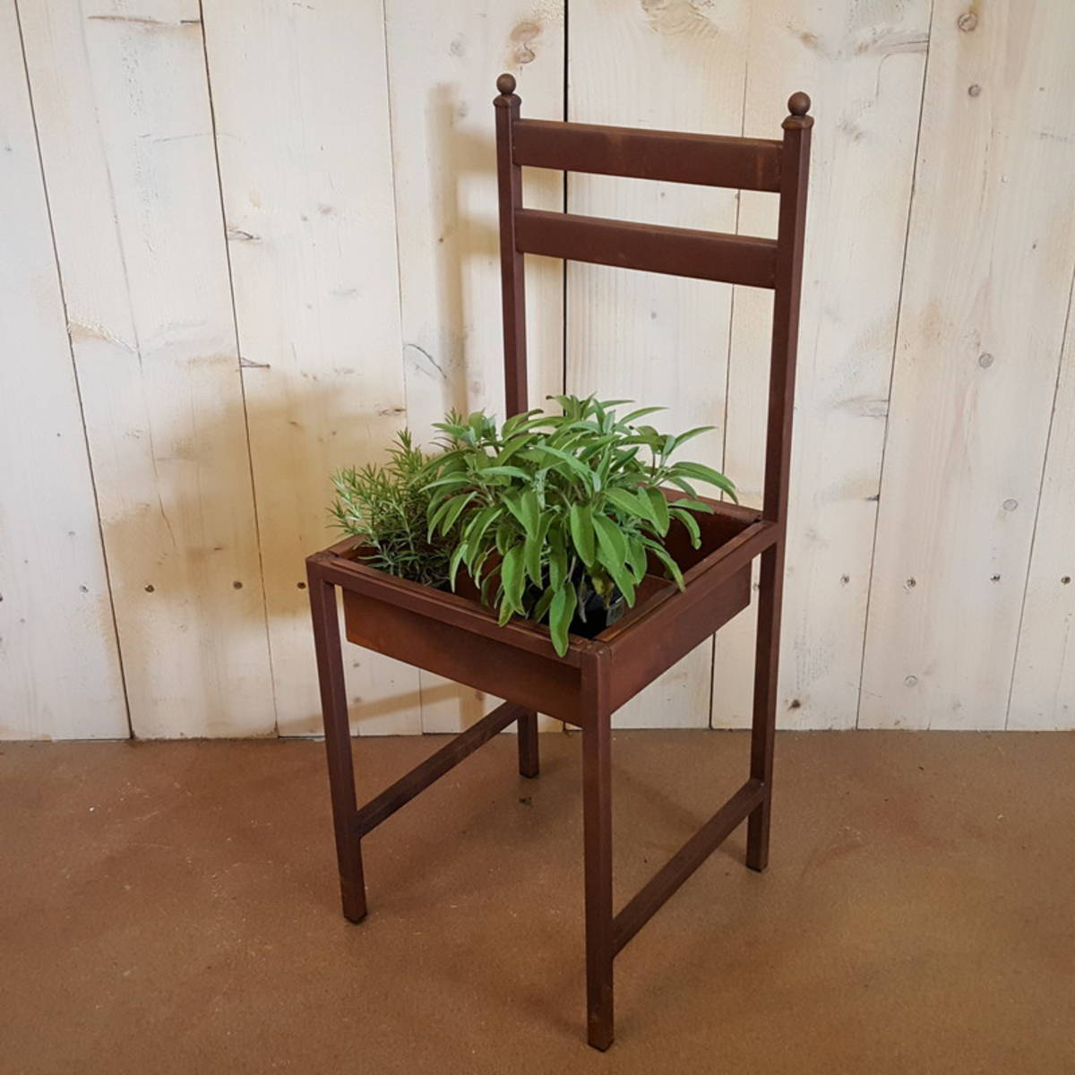 Chaise en fer rouillé, pour planter, superbe 