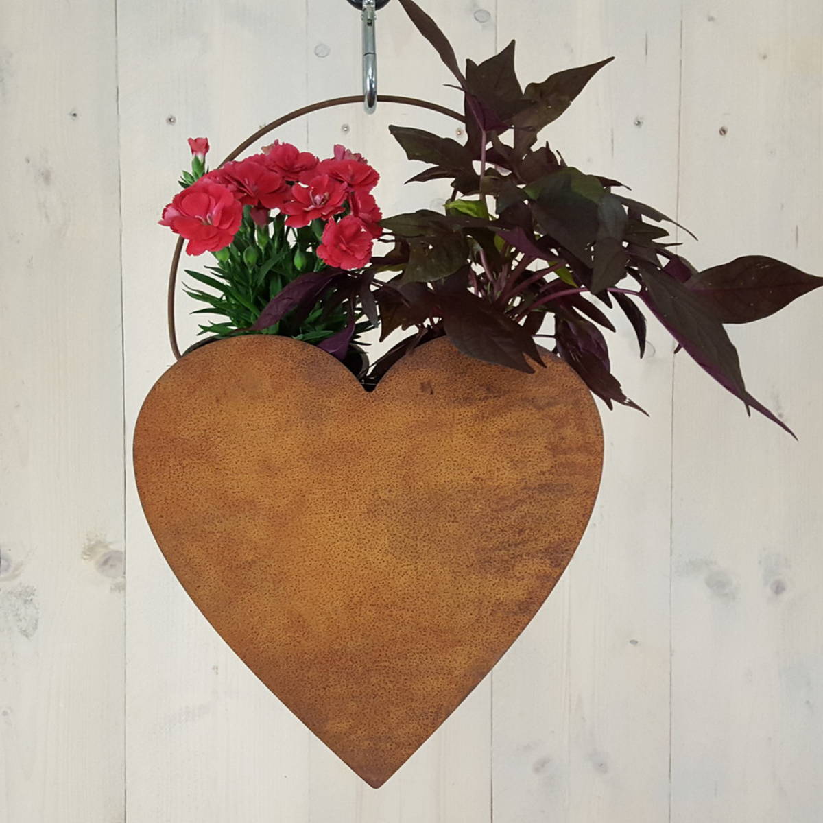 Coeur en fer rouillé, à planter et suspendre