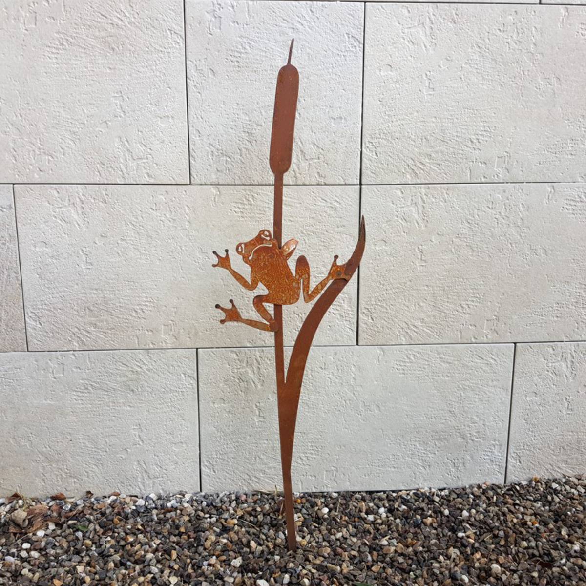 Frosch am Schilf aus Rosteisen, Höhe 90cm