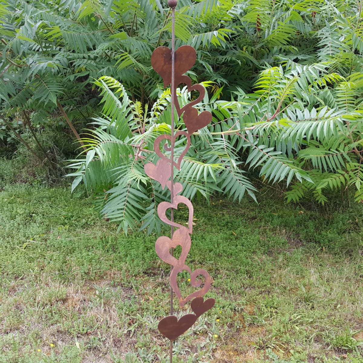 Herzen am Stab aus Rostmetall, H 150cm