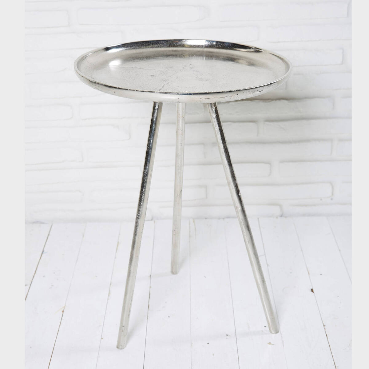 3-Bein Tisch aus Metall, silber, H 58cm