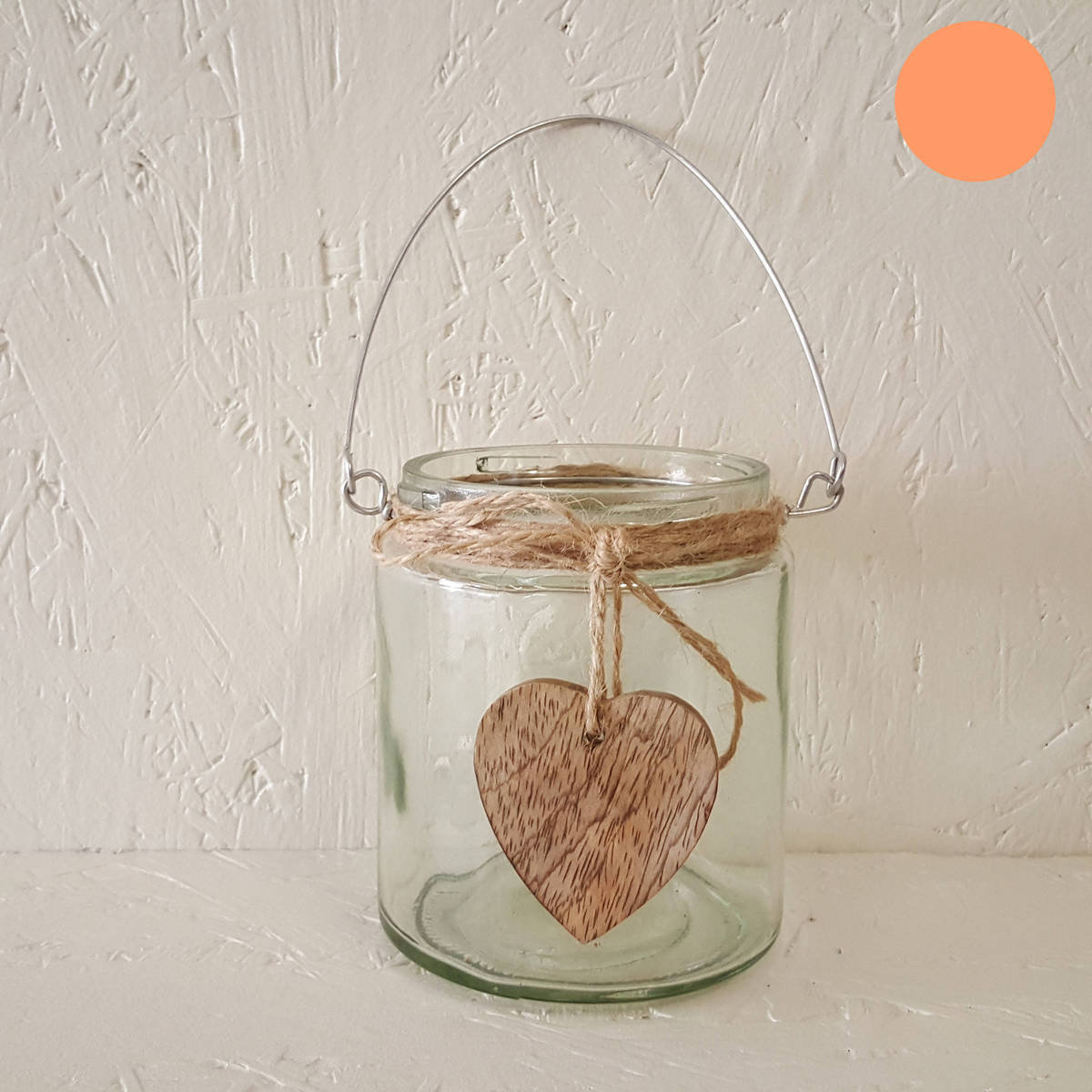 Photophore en verre avec coeur, H 10 cm 