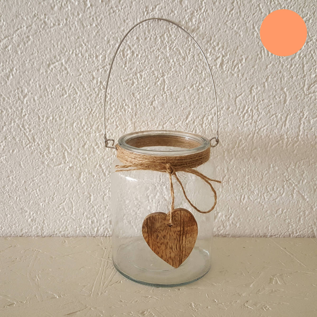 Photophore en verre avec coeur, H 13 cm 