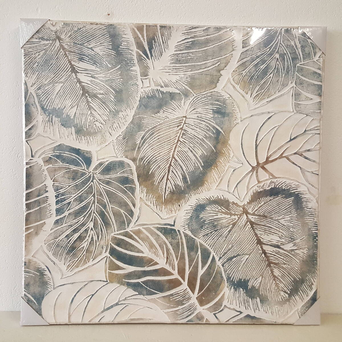 Peinture à l'huile avec des feuilles, 100x100cm
