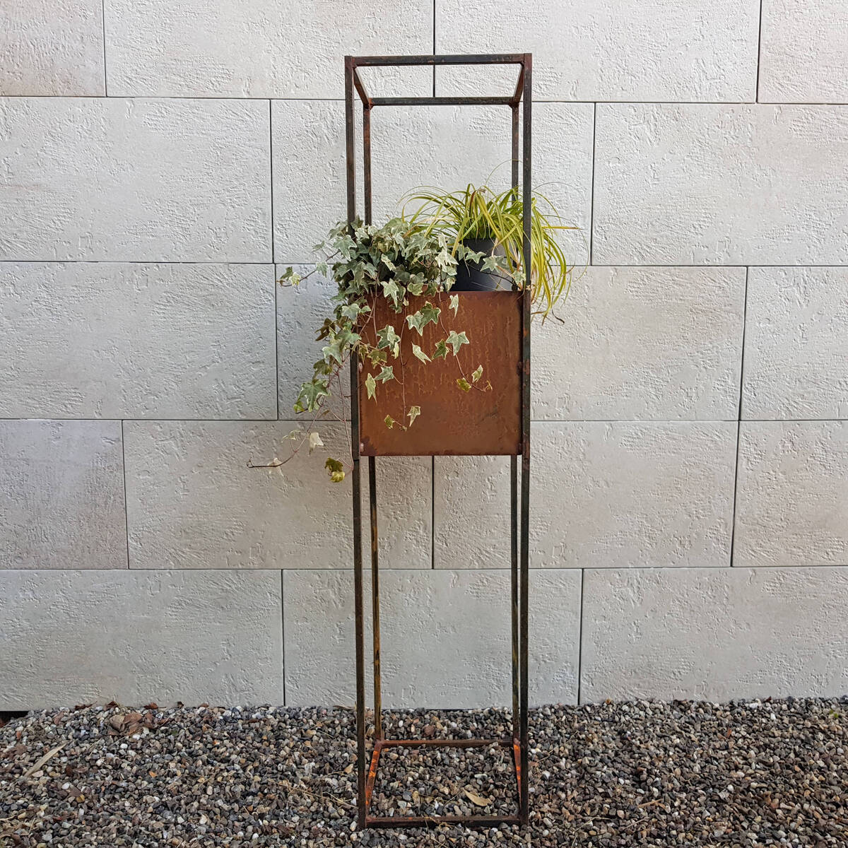 Colonne avec contenant à planter, en fer rouillé, H. 120 cm 