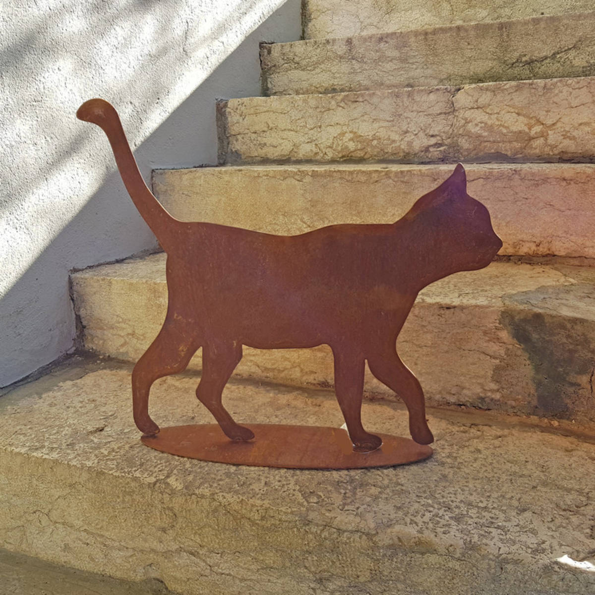 Chat en fer rouillé, à poser, L. 50 cm  