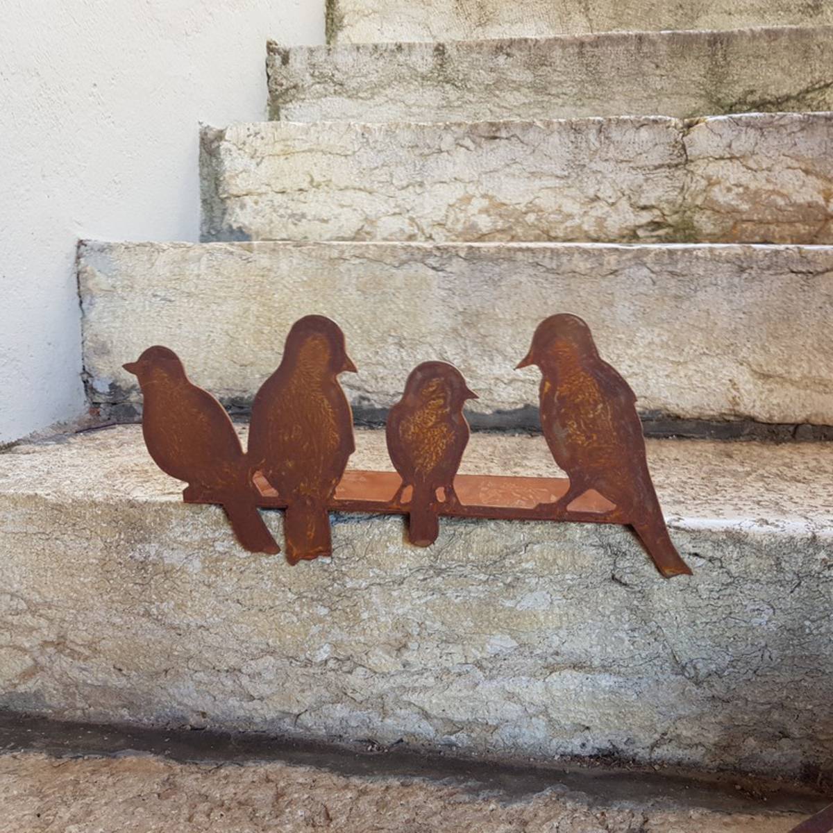 Vogelgruppe aus Rostmetall, Breite 35cm