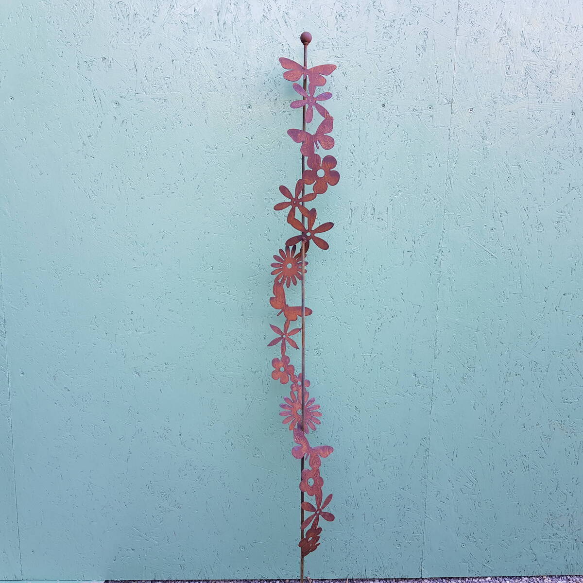 Fleurs et Papillons sur tige, en fer rouillé, 180cm 