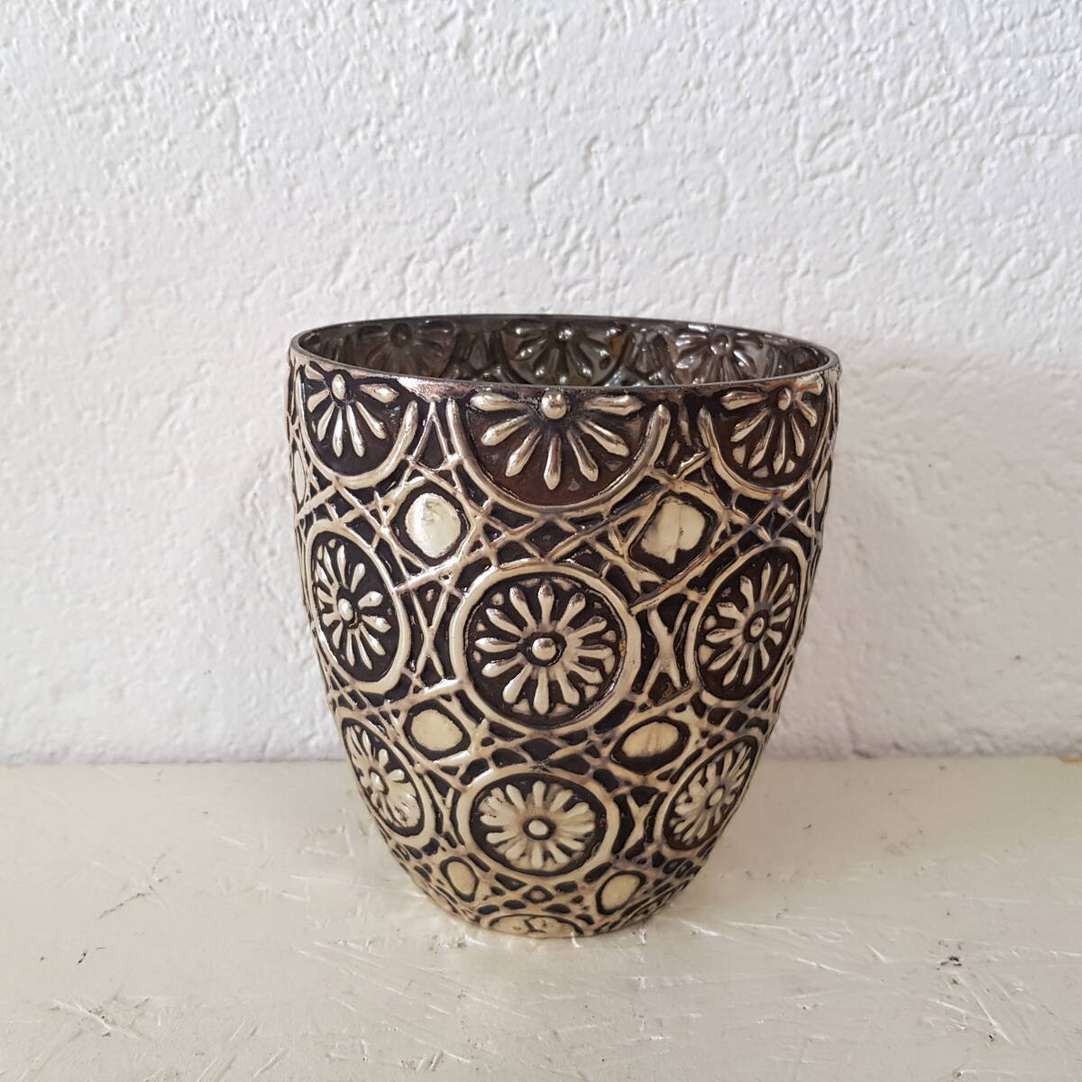 Übertopf aus Glas, Farbe altsilber, Ø 12cm