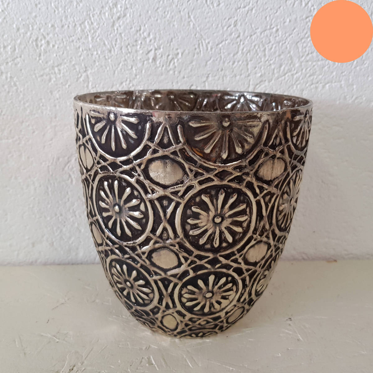 Übertopf aus Glas, Farbe altsilber, Ø 16cm