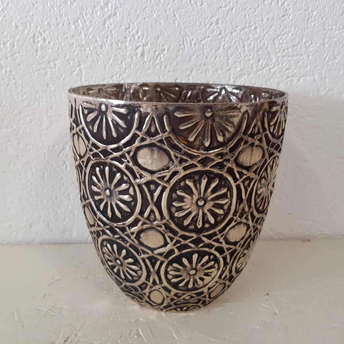 Übertopf aus Glas, Farbe altsilber, Ø 16cm