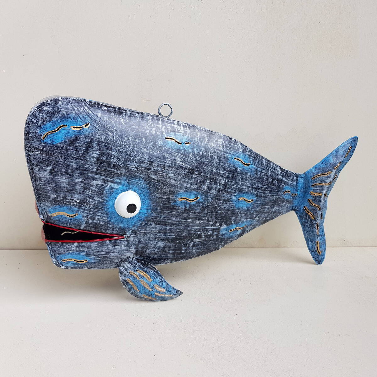 Wal aus Metall, silber-blau, L. 47cm