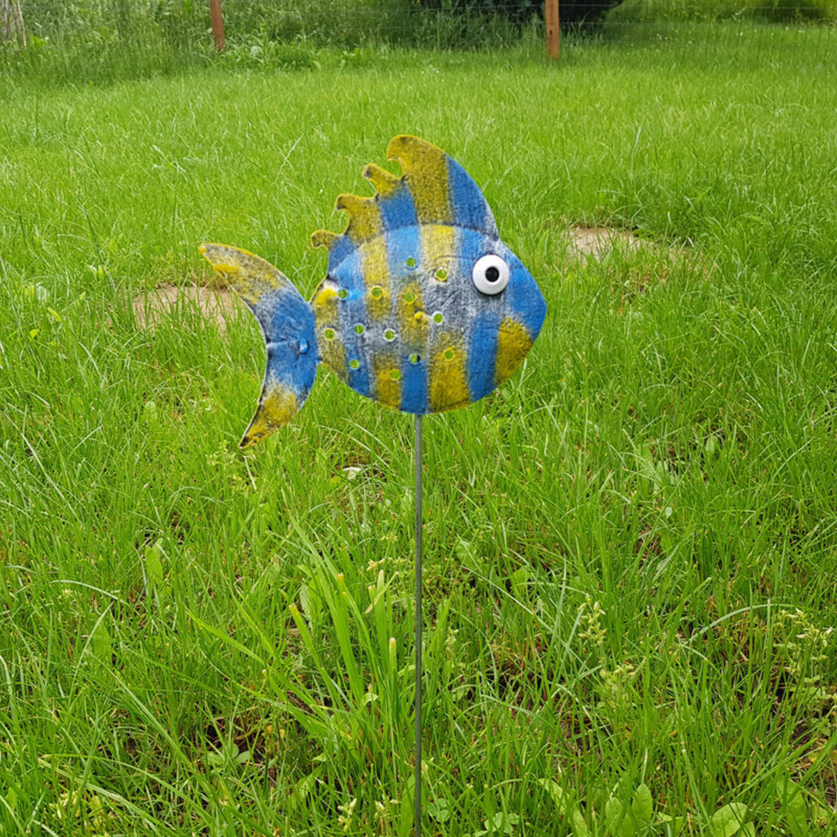 Stecker Fisch aus Metall, bemalt, H. 45cm