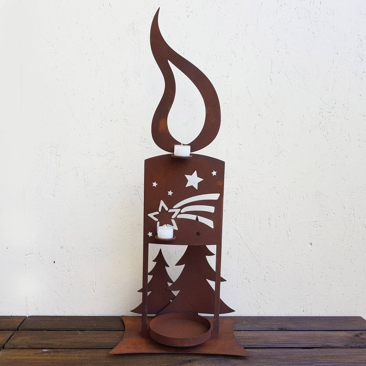 Bougie Noël en fer rouillé, hauteur 80cm