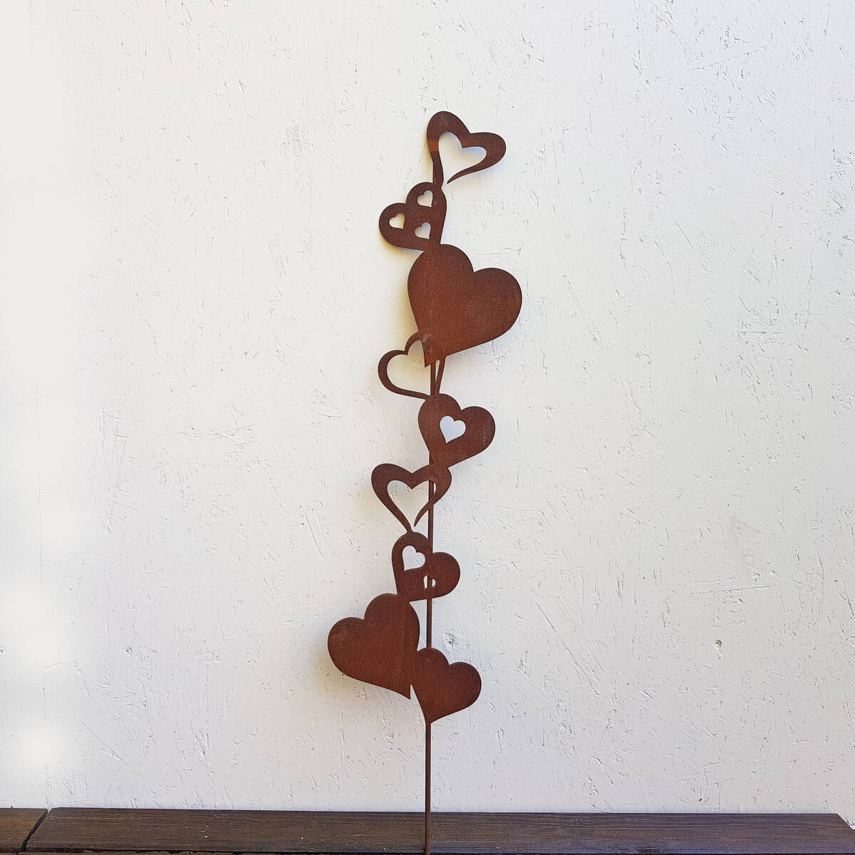 Herzen am Stab aus Rostmetall, Höhe 82cm