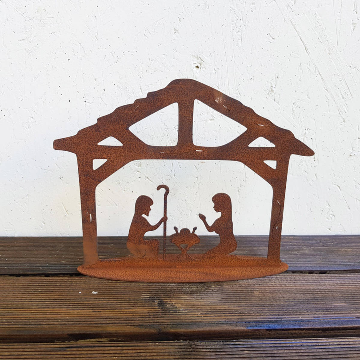 Crèche en métal rouillé, 26 x 20 cm  