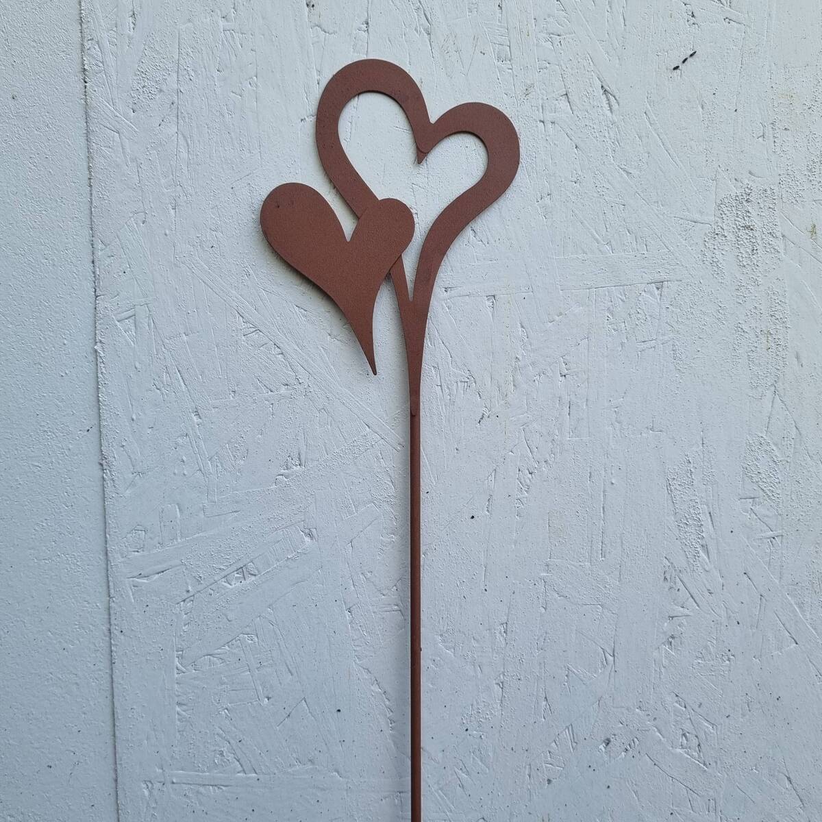 2 Herzen am Stab, aus Metall, Höhe 58cm
