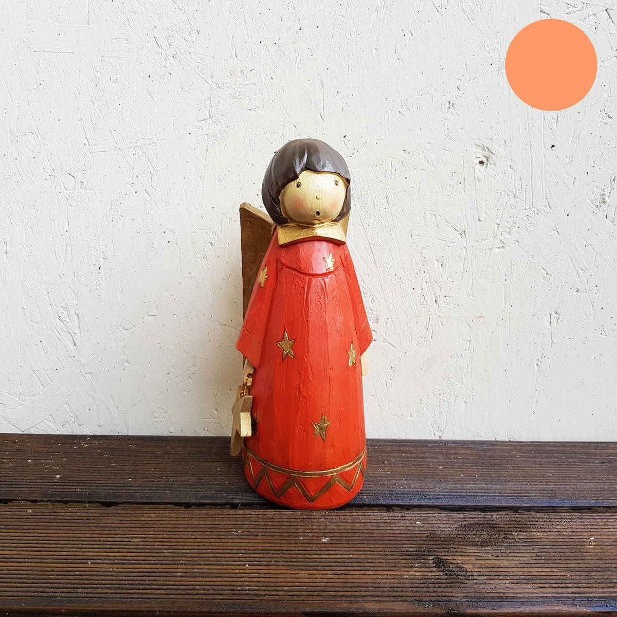 Ange en Polyresin, orange/rouge, hauteur 23cm