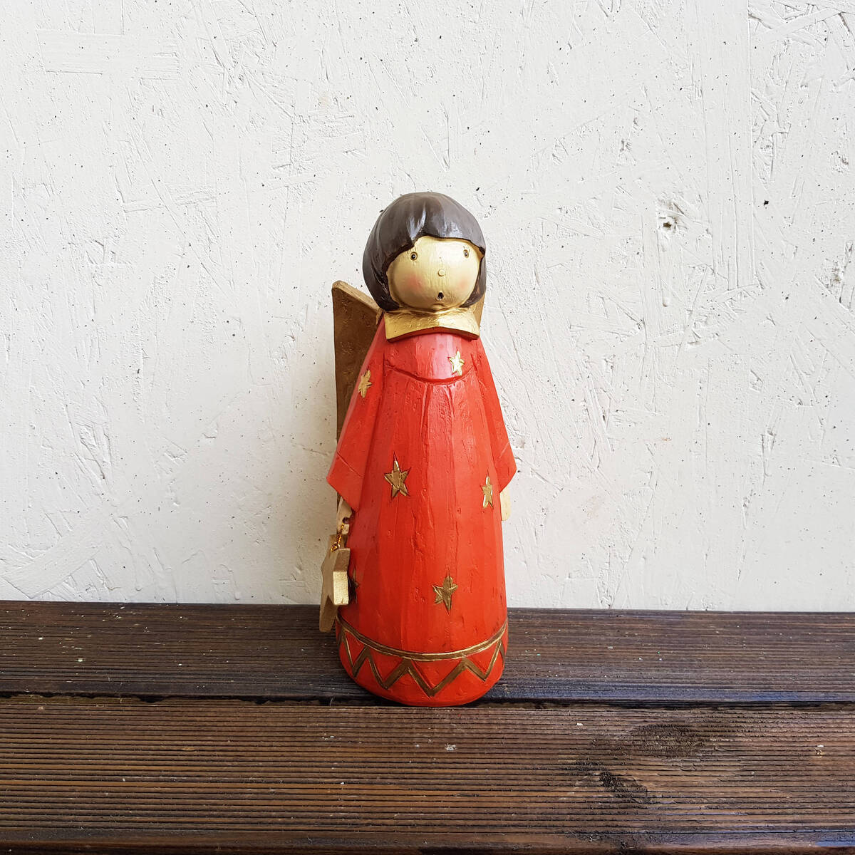 Ange en Polyresin, orange/rouge, hauteur 23cm