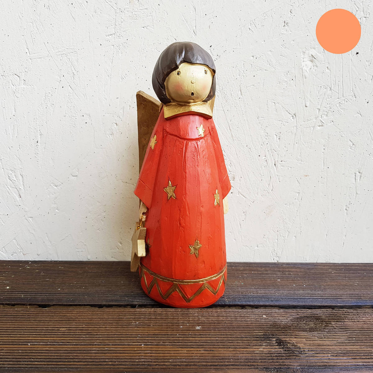 Ange en Polyresin, orange/rouge, hauteur 29cm