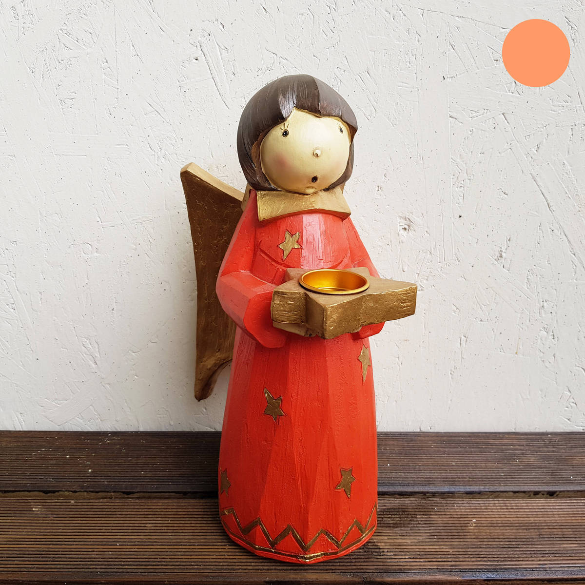 Engel aus Polyresin, orange/rot, Höhe 36cm