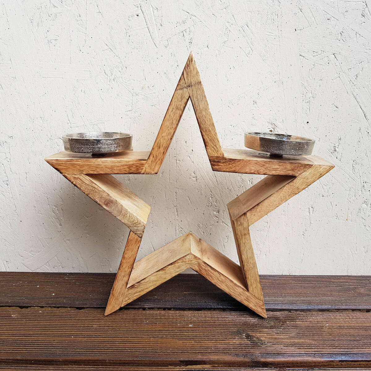 Bougeoir étoile en bois, hauteur 33cm