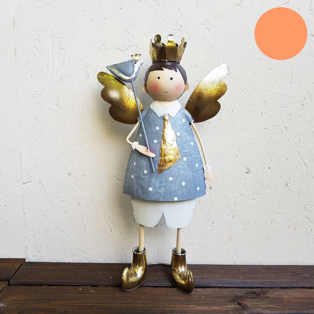 Engel aus Metall mit Vogel, Höhe 42cm