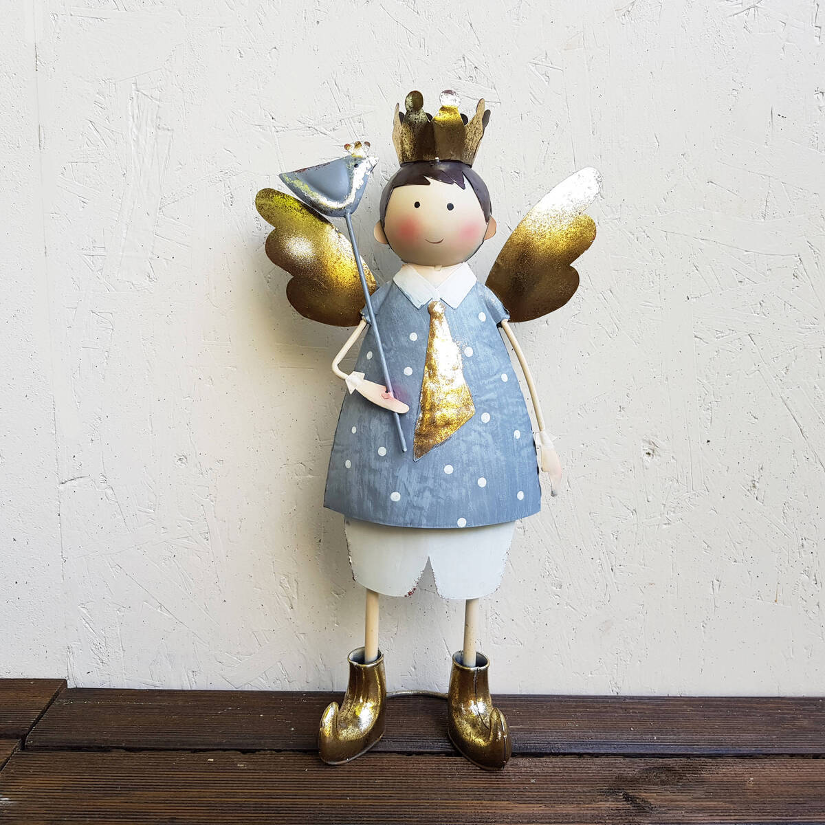 Engel aus Metall mit Vogel, Höhe 42cm